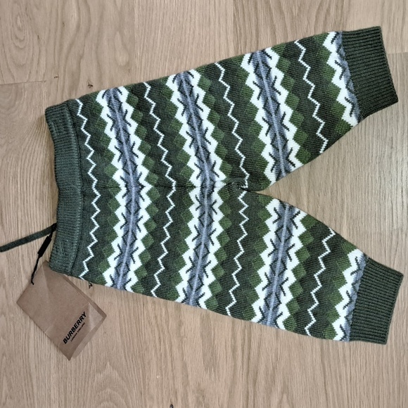 BURBERRY Tomliegh Fair Isle Wool & Cashmere Joggers Pants Baby 12 mon Moss Green - Picture 3 of 6